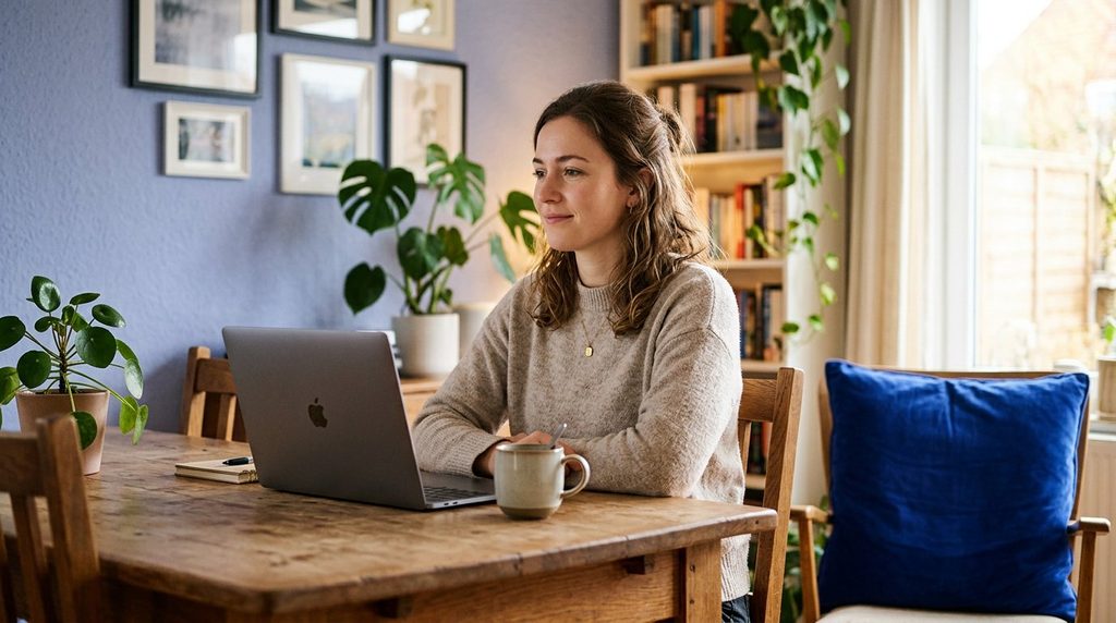 Woman attending telehealth psychiatric visit for postpartum depression treatment

