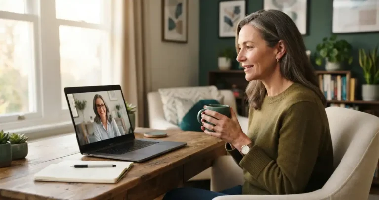 Adult having a telehealth appointment with an ADHD psychiatrist in McKinney