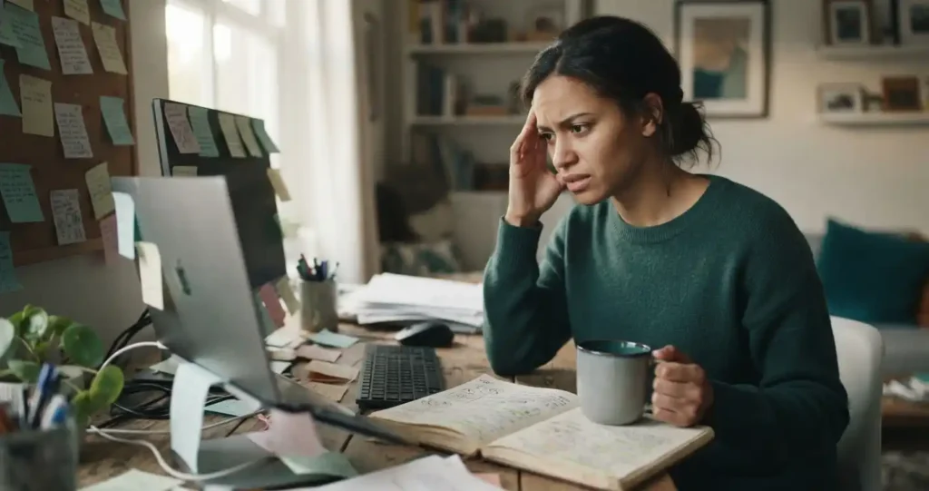 Adult struggling with focus and disorganization, common signs of adult ADHD